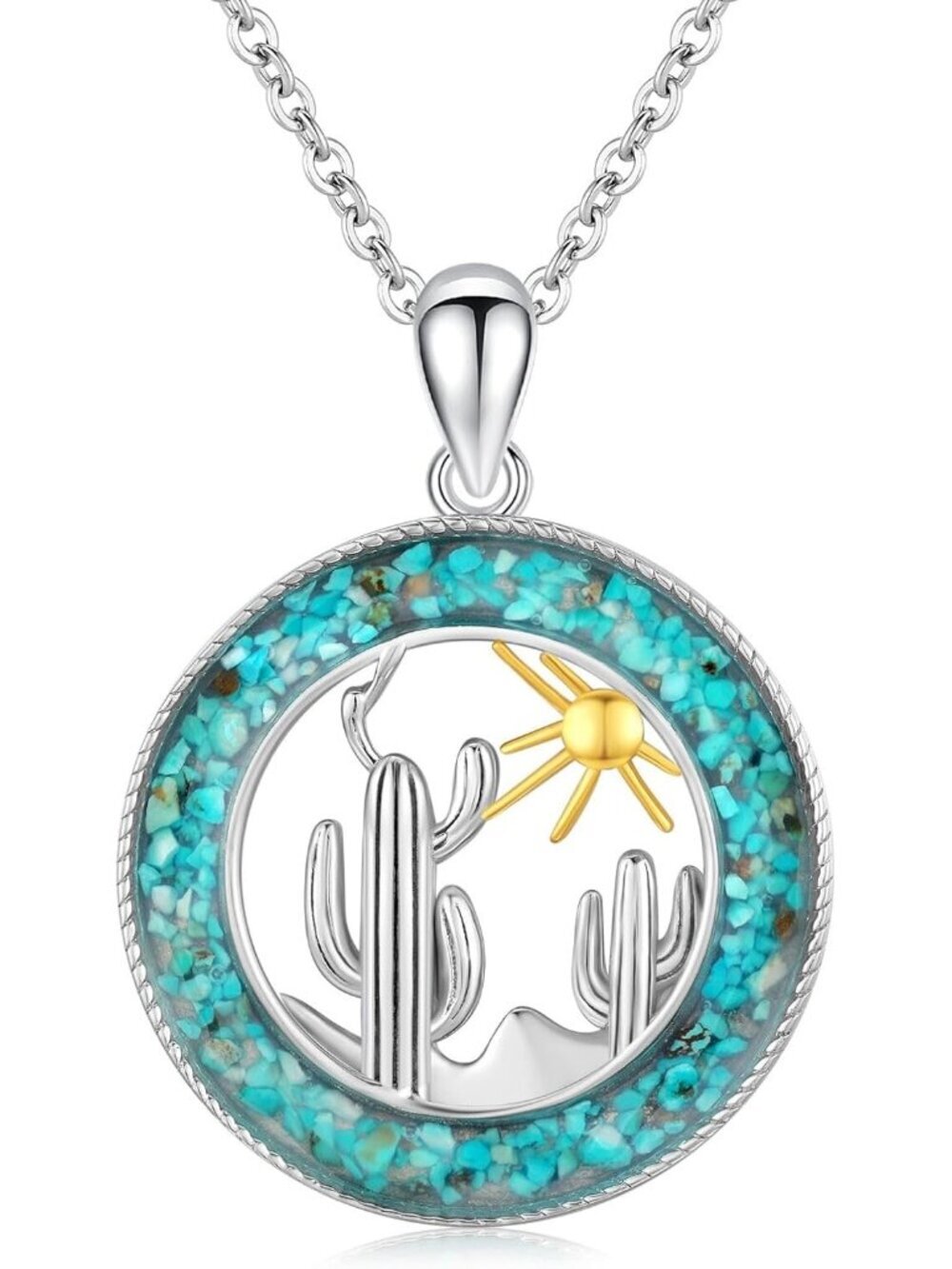 Women's Cactus C Sterling Turquoise Pendant Highland Cow Skull Western Necklace